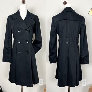 90s vintage black navy minimalist classy academia double breasted trench coat